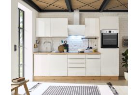 Rechte keuken met witte ombouw en witte hoogglans frontjes inclusief apparatuur 280cm BEMA280H