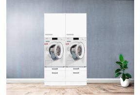 Wasmachine- en drogerblad, 1370 x 700 x 69 mm, houten blad, waterbestendige wasmachinehoes met antislippads, voor opbergruimte in de wasruimte, wit | NL