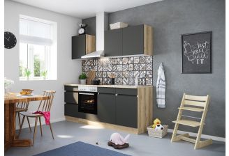 Klick keuken n212e met apparatuur wild eiken antraciet 210cm met oven en kookplaat sfeerfoto