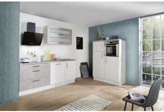 Meister Design-H keuken Beton - dubbelwandig - 320cm wit - met koel- en vrieskast in hoekopstelling