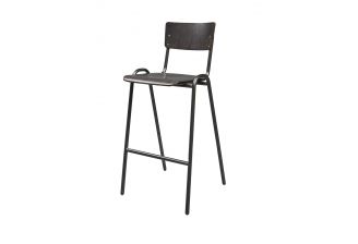 Vintage barkruk 6606 met zwart frame en zwart gebeitste zitting van De Valk