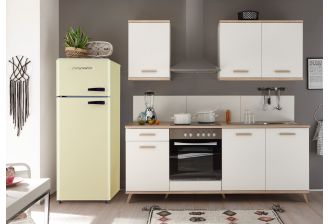 Witte Meister Retro keuken Premium 265cm - met creme kleurige koelkast .