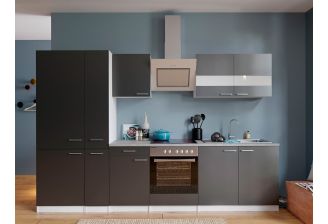 Meister-Complete-keuken-300cm-wit-met-keukenapparatuur-kookplaten-apothekerskast-grijs voor