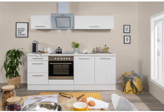 Hoogglans witte keuken met oven en design hangkasten