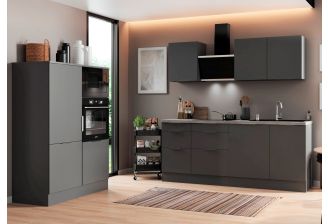 RS340HGGH rechte keuken grijs grijs met apparatuur en hoge koelkast