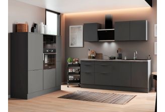 RS370HGGH rechte keuken grijs grijs met apparatuur en hoge koelkast
