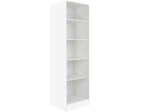 Hoge garderobekast Klick  voor/zij aanzicht met witte ombouw en legplanken. Zonder deur.