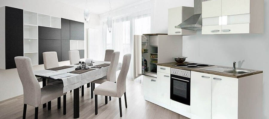 Rechte keuken 270 cm met elektrische oven kookplaat set en koelkast