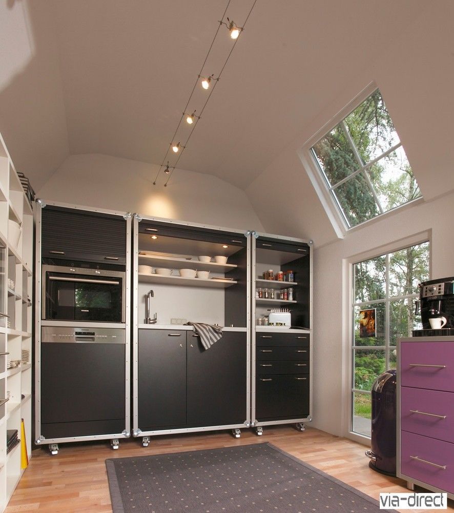 Pro-Art case kitchen op wielen met roldeur zwart