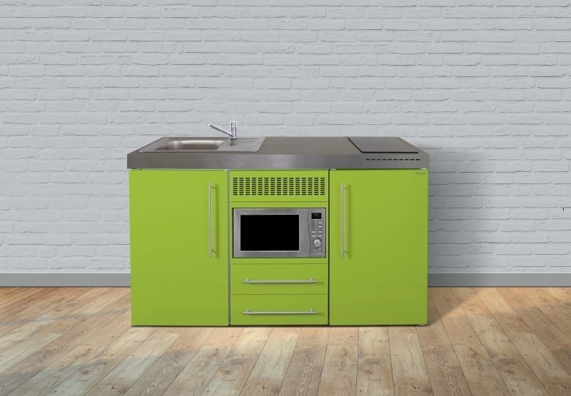 Groene mini keuken van staal met magnetron